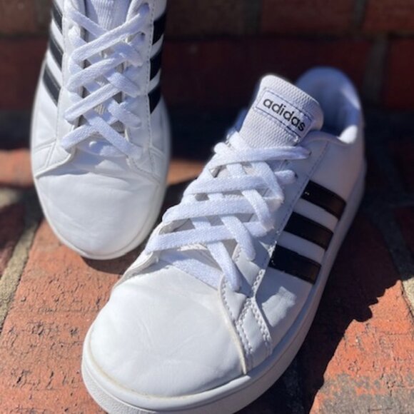 adidas Other - ADIDAS Grand Court 2 Youth Boys/Girls WHITE/BLACK STRIPES CLOUDFOAM Sneakers